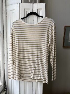 a new day Cream and Tan Striped Long-Sleeve Crewneck Top